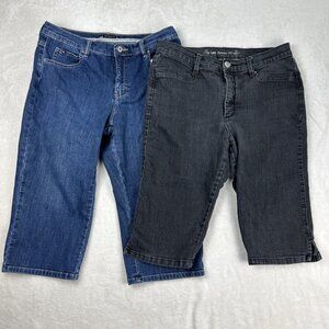 2 Lee Denim Capri Shorts Women’s Size 10 Pants Jeans Classic Relaxed Blue Black
